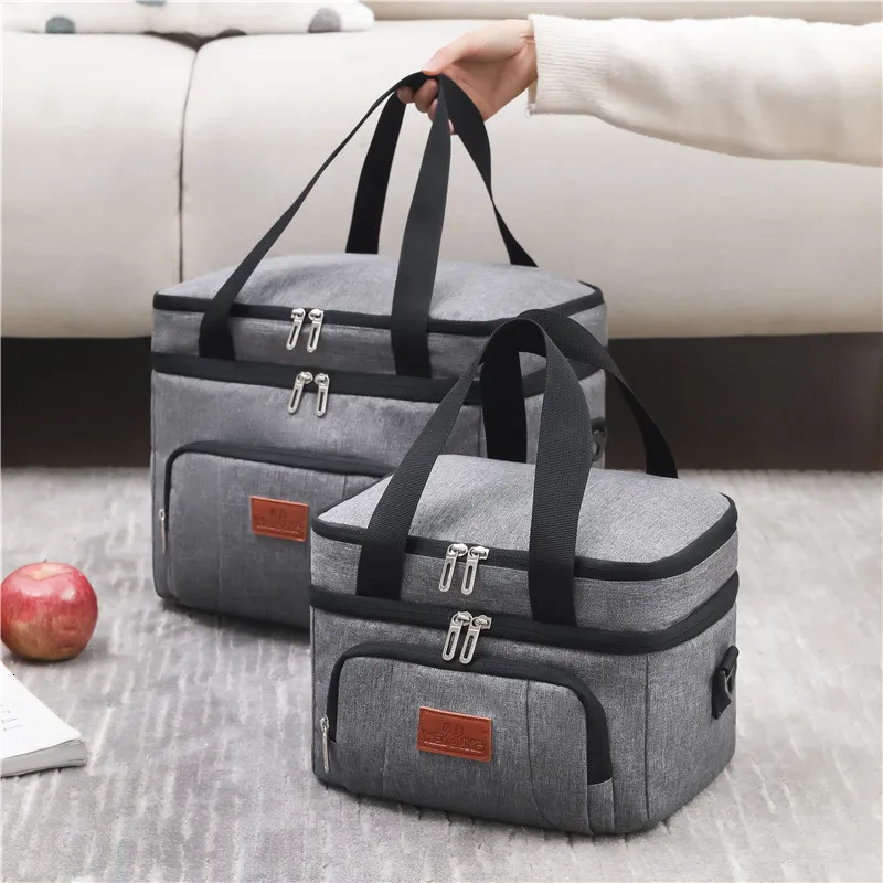 Resväskor isolerad lunchväska för kvinnor stor kapacitet termisk picknicklåda med axelband vattenbeständig blixtlås måltidspaket 230216