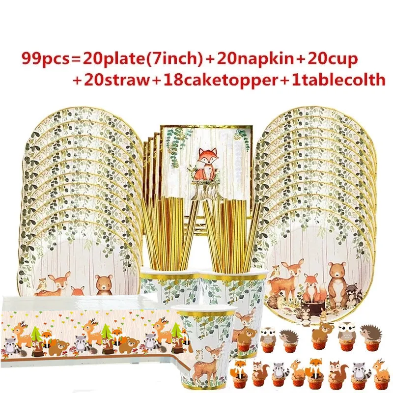 Wegwerp Flatware Jungle Animal Party servies 1e Wild One Birthday Decor Kids Baby Shower Safari Forest Theme Supplies 230216