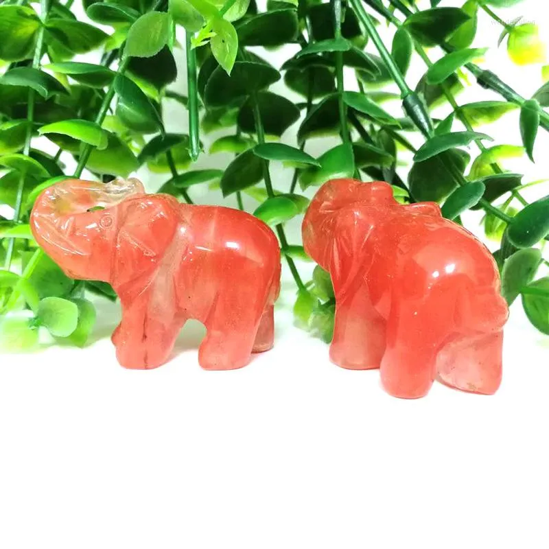 Figurine decorative 2 pollici Naturale Rosso Fusione Ctystal Elefante Mestiere Intagliato Cristallo Minerale Mini Animali Statua Per Decorazione Chakra Guarigione