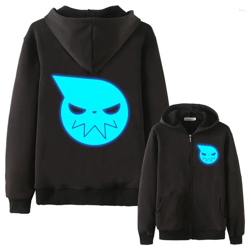 Herren Hoodies Anime Cos Soul Eater MAKA ALBARN Leuchtender Mantel Hoodie Feece Jacke Black Star Thick Noctilucent