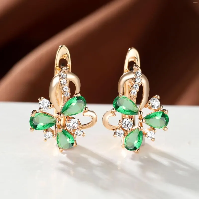 Hoop Earrings Romantic Green Three-leaf Clover For Women 18K Gold Plated Flower Drop Ear Clips Birthstone Jewelry Gift