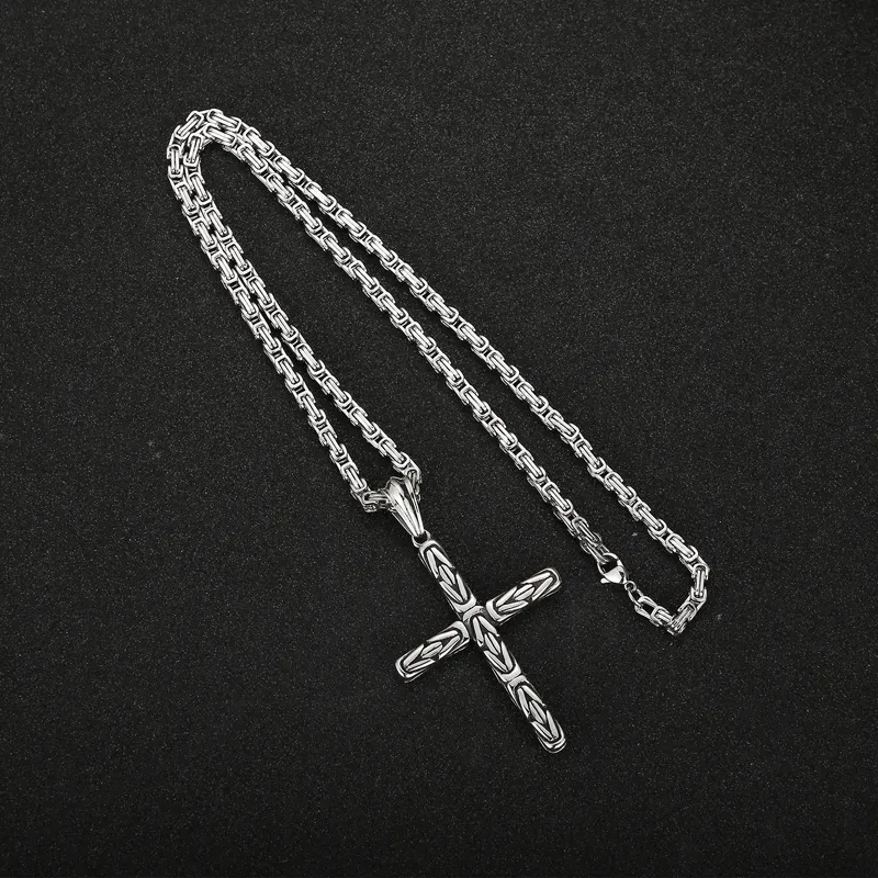 Gjutning av gotiska män stora tvärhänge halsband rostfritt stål byzantinsk kedja smycken silver 4mm 24 tum
