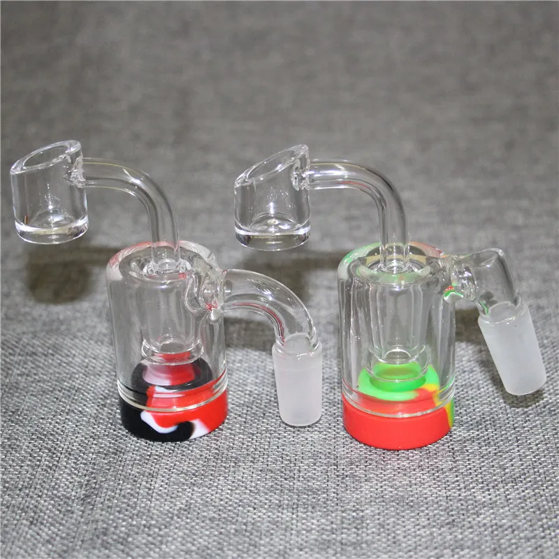 Catcaher de cinzas de apanhador de vidro de cachimbo de gancho com prego de quartzo de 4 mm e recipientes de cera de silicone de 5 ml para bongueiro de plataforma DAB Bong