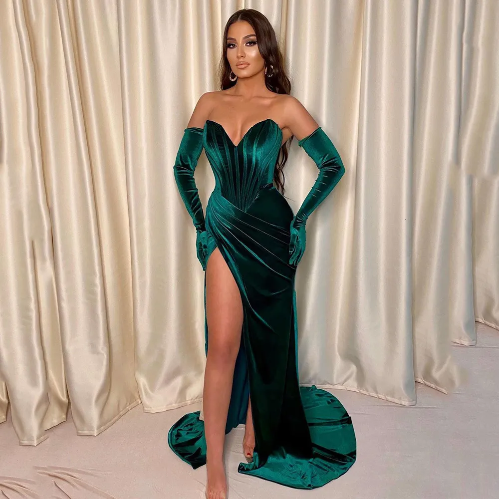 Платья для вечеринок Yipeisha Emerald Green Velor Prom Prom Promply High Slit Party Dress Mermaid Зимнее черное бархатное вечернее платье Root De Soiree 230217