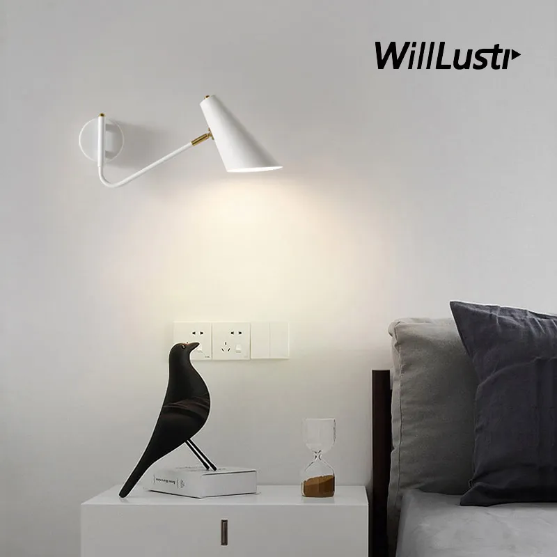 Modern Metal Wall Lamp Swingarm Iron Sconce Study Cafe Desk Aisle Bedside Light Luxury Black White Creative Rotatable Lighting