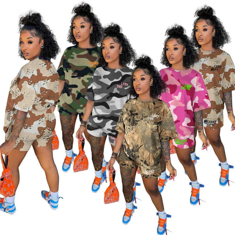 2023 Abbigliamento estivo Donna Lettera Camouflage Tute stampate Designer T-shirt a maniche corte e pantaloncini Completi a due pezzi Abiti