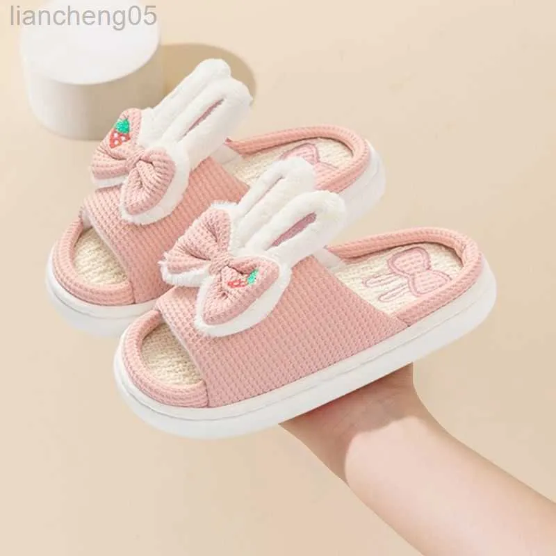 Slipper Spring and Autumn Cute Children Linen Breattable Non-halp Bekväm mjuk tjock tecknad tofflor Hemflickor Boys Shoes W0217