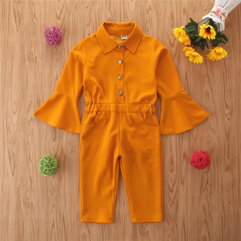 Jumpsuits Baby Children Clothes Spring and Summer Season Tide Girl Fashion Jumpsuit blossing ärm Solid Color Foreign Style 6 Ålder