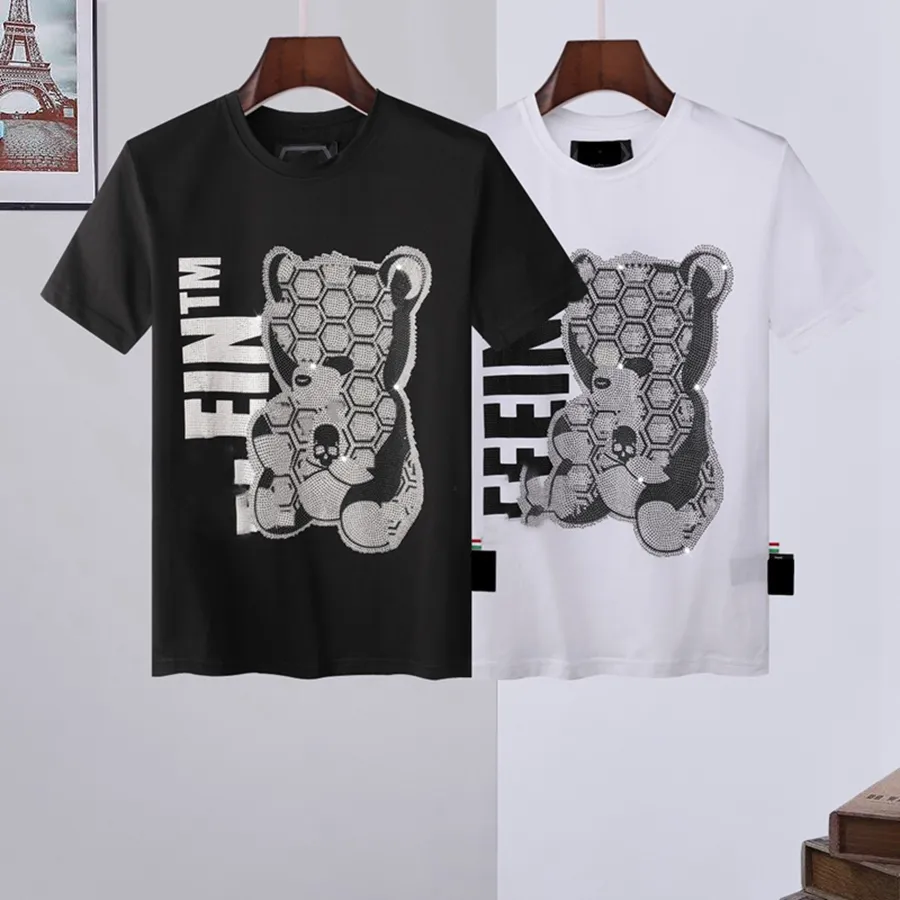 casual t-shirt herr designers herrkläder svarta vita t-shirts kortärmade damtryckta hiphop streetwear tshirts strass skalle män tshirts storlek m-3xl #shopee117