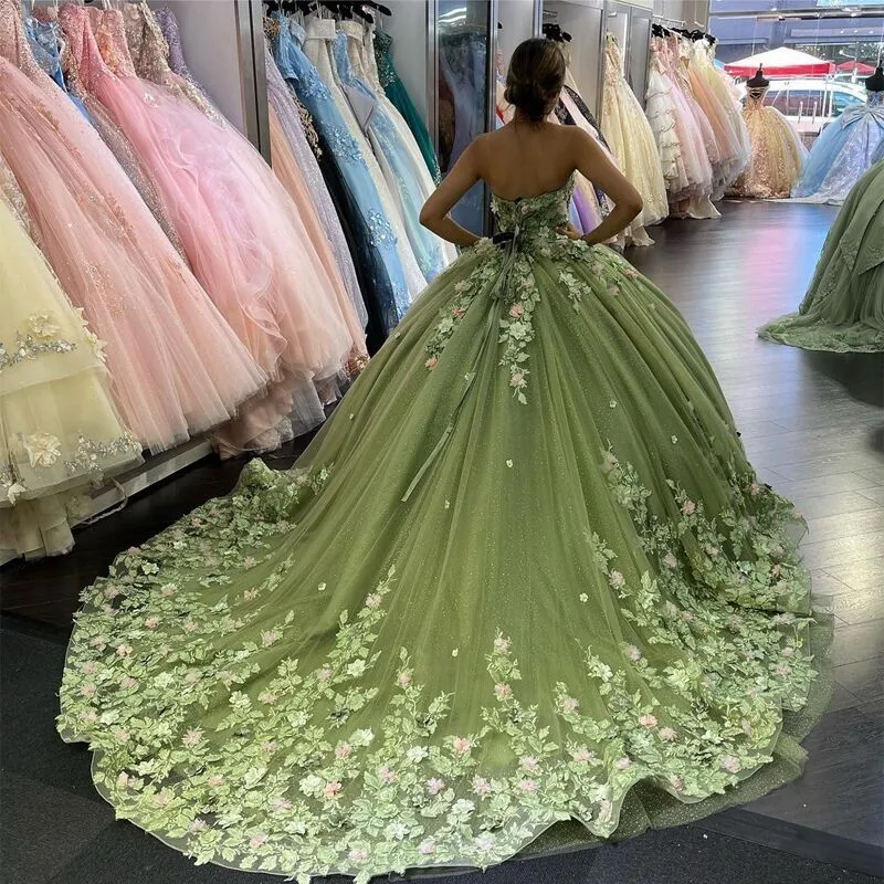 Luxury Green Quinceanera Dresses 2023 Charro Florals Ball Gown Prom Dress Masquerade Sweet 16 Year old Birthday Party vestidos de Xv vestido de 15 anos quinceanera