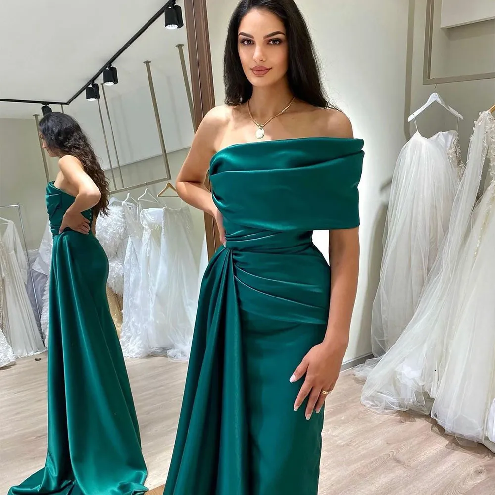 Feestjurken Sevintage High Side Split Mermaid Satin prom jurken Pleit gedrapeerde avondjurken Ruches formele feestjurk 230217