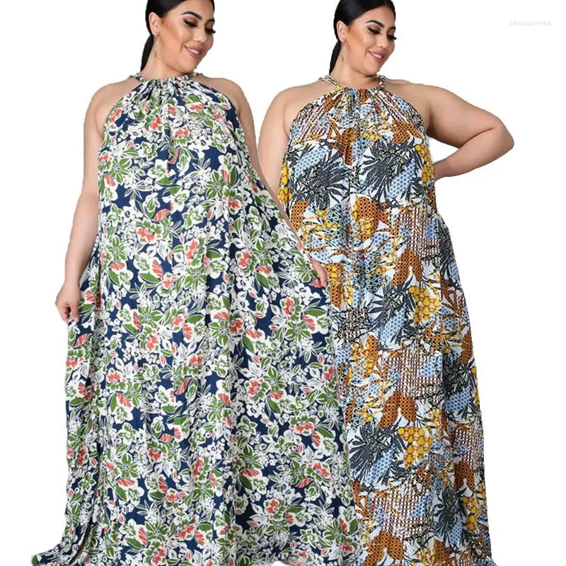 Plus size jurken strandjurk bloemen zomer dames maxi halter backless loungewear los lange groothandel druppel