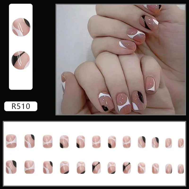 False Nails 24Pcs Glossy Black White Short Fake For Women And Girls Salon Finger Toes DIY Manicure