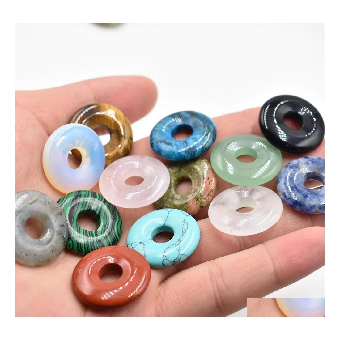 Charms 25Mm Assorted Natural Stone Crystals Gogo Donut Rose Quartz Pendants Beads For Lucky Jewelry Making Whole Drop Delivery Findi Dhgxe
