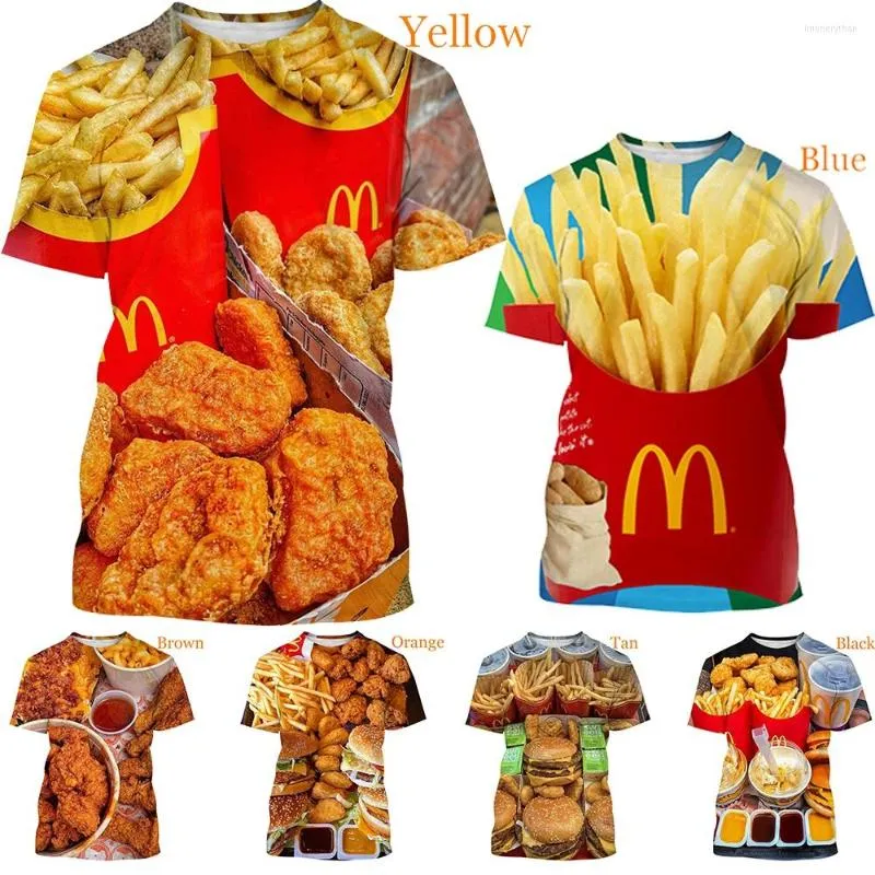 Męskie koszule letnie modne frytki frytki kurczaka samorodki 3D T-shirt Unisex Casual McDonald's Print Top