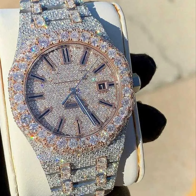 Hoogwaardige mode Iced Out Out Watchesmens Pols Luxury ronde Cut Lab Gegroeid horloge groothandel hiphop rapper watcfor Men x59x