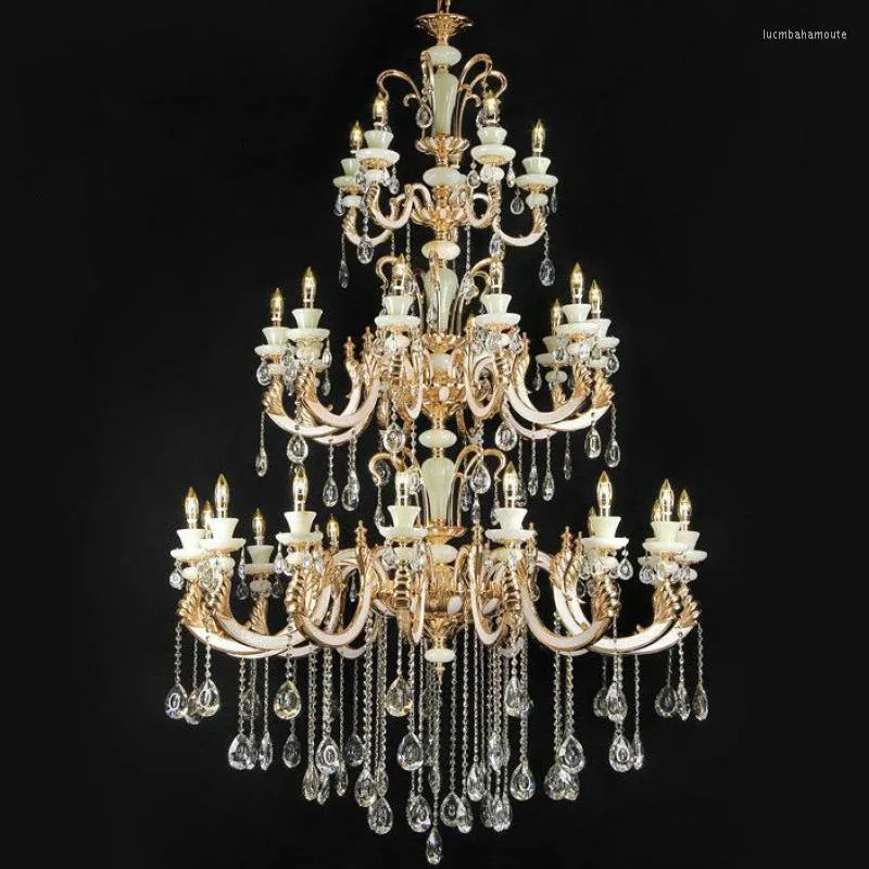 Chandeliers Big Project Lighting Stadium El Chandelier Crystal Fixture Marble Stone Lamp 30/42 Pcs Large Church Led Lustres