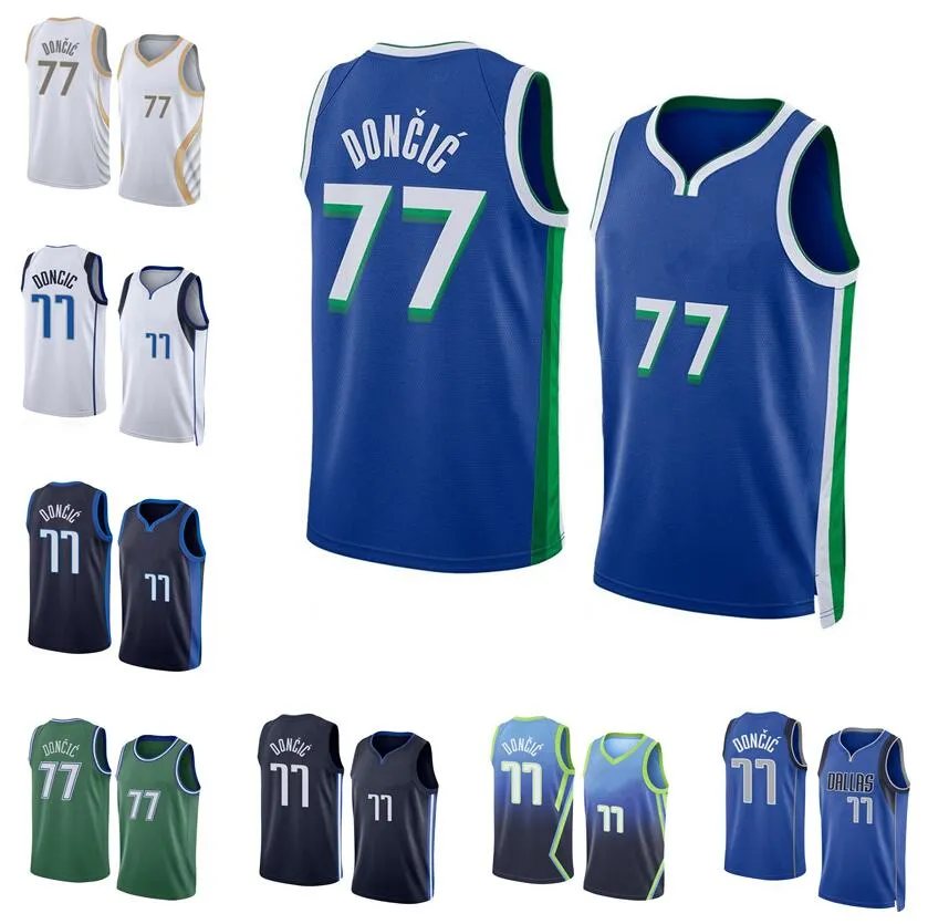 Luka Doncic Basketball jersey 2022-23 season blue white black Men Women Youth S-XXL city jersey 77