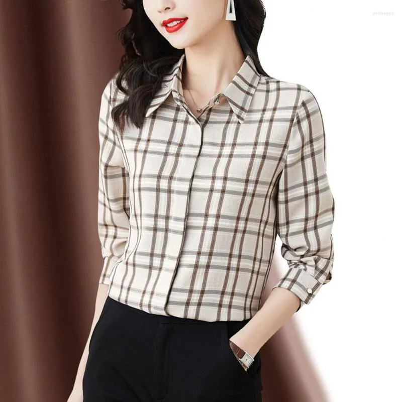 Camicette da donna Vintage Classic Plaid Primavera Estate Casual Camicie da donna 2023 Camicetta monopetto coreana retrò semplice OL Top da donna