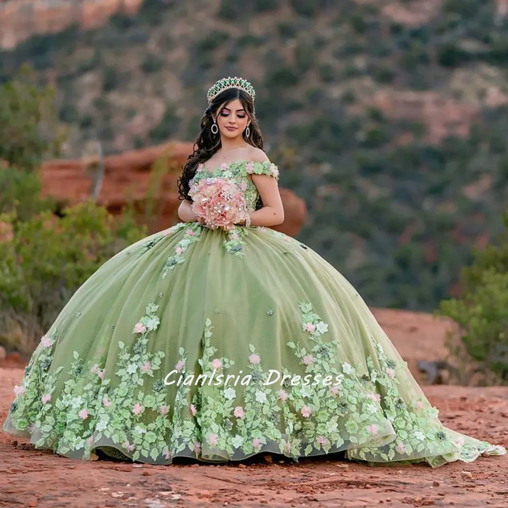 Ball Gown Vestidos Para Xv Vaqueros Luxury Green Quinceanera