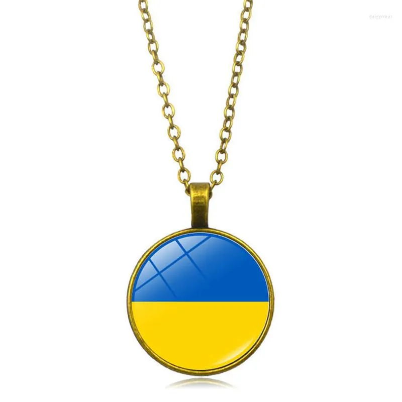 Pendant Necklaces Ukraine Flag Necklace For Women Men Jewelry Epoxy Geometric Vintage Brand 2023