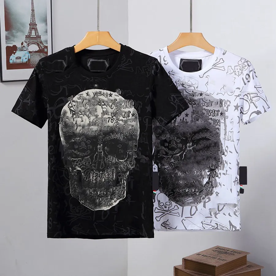 Designer t-shirt lyx t-shirt märke designer t-shirt spray letter kortärmad sommar t-shirts för herr och dam T-shirt Rhinestone Skull Herr T-shirts #SHOPEE112