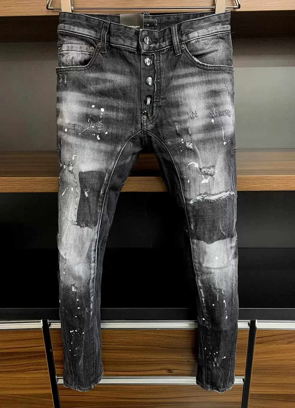 DSQ BIKER JEANS Classique noir Homme Jeans Hip Hop Rock Moto Mens Casual Design Ripped Jeans Distressed Skinny Denim Biker DSQ Jeans 6114