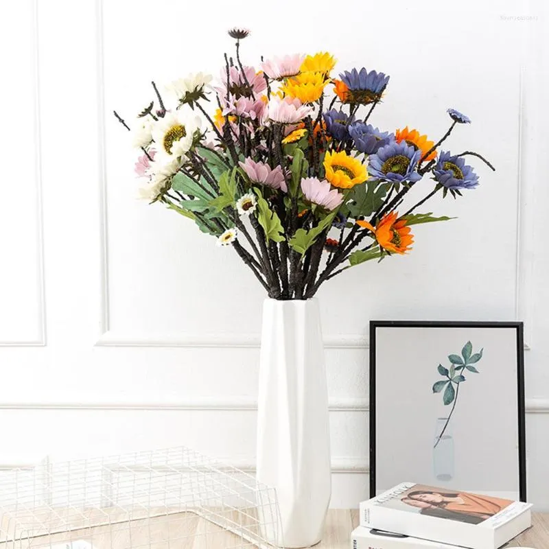装飾的な花81cm 10ヘッドフランネルヒマワリのブーケホームガーデンパーティーウェディングリビングルームのための高品質の人工花DIY