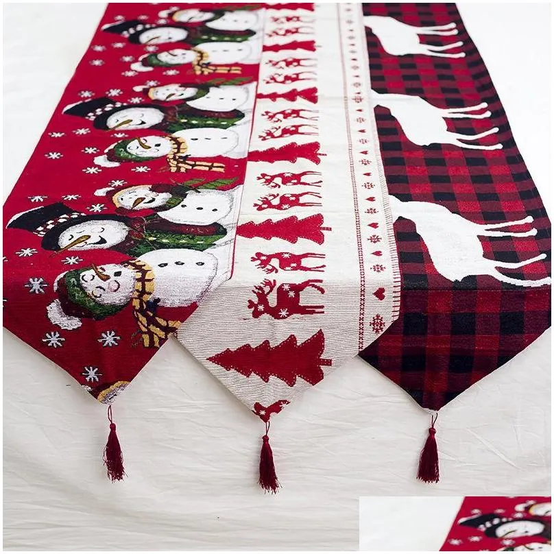 Décorations de Noël Cadeau Linge Elk Bonhomme de neige Chemin de table Joyeux Décor pour la maison 2022 Ornements de Noël Années 2021 Navidad Drop Livraison Dhlri