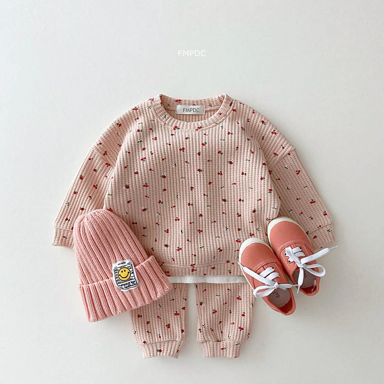 Clothing Sets Toddler Kids Waffle Cotton Clothes Set Many Fruits Print Sweatshirt Casual Pants 2pcs Boys Suit Baby Girl Outfits 230217