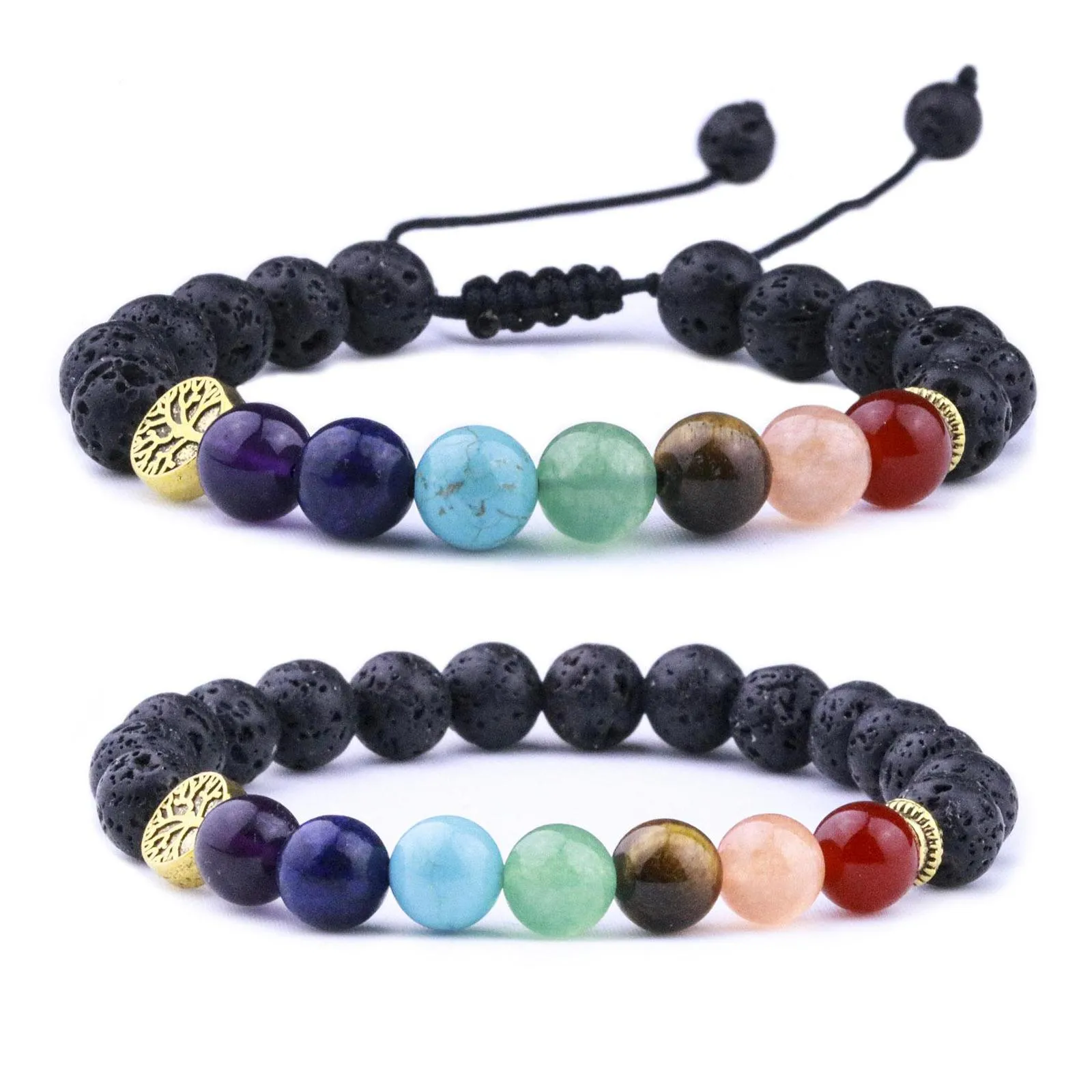 Charm Bracelets 8Mm Natural Stone 7 Chakra Black Lava Weave Tree Of Life Aromatherapy Essential Oil Diffuser Bracelet For Women Men Dhdka