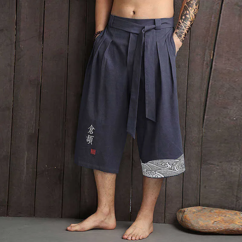 Shorts pour hommes Kimono japonais pantalons de plage traditionnels vêtements asiatiques pour hommes pantalons de bain décontractés pantalons courts en lin Yukata pour hommes Z0216