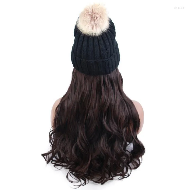 Beanies Beanie/Skull Caps Skiing Winter Hats Hair Wig Beanie Attached Hat For Girl Hang Out Natural Cotton Made Ladies Knitted