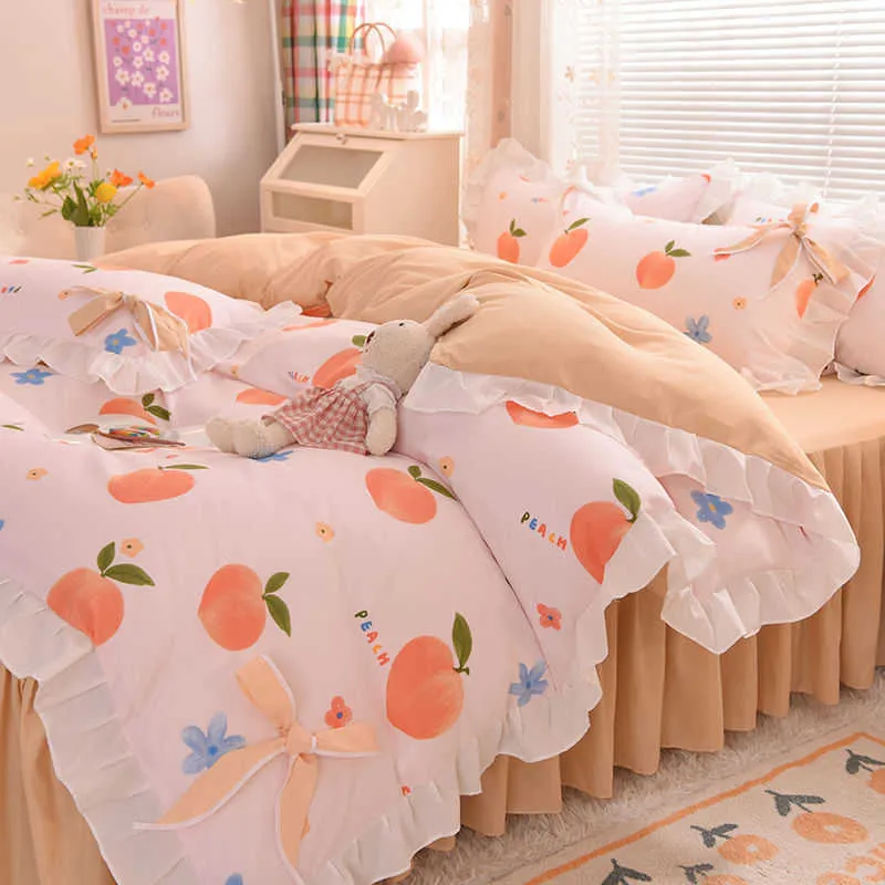 Sängkläder set prinsessan stil säng fyrdel set koreansk sängkläder täcke täcker tredelar bowknot quilt cover girl style fyrdelar sovrum set