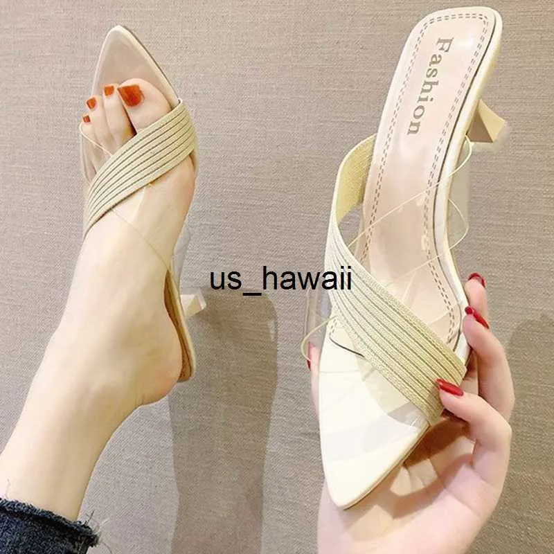 Hausschuhe Hausschuhe 2023 Neue Mode Transparentes Design Damen Pumps High Heel Schuhe Elegante Slip on Sandalen Sommer Freizeit Damen 0217V23