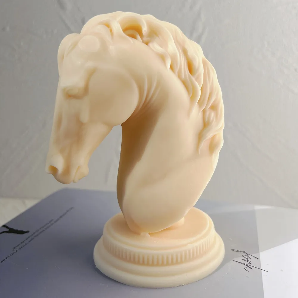 Bougies Cheval Tête Statue Silicone Moule Buste Équitation Sculpture Art Figurine Animal Poney Moule 230217