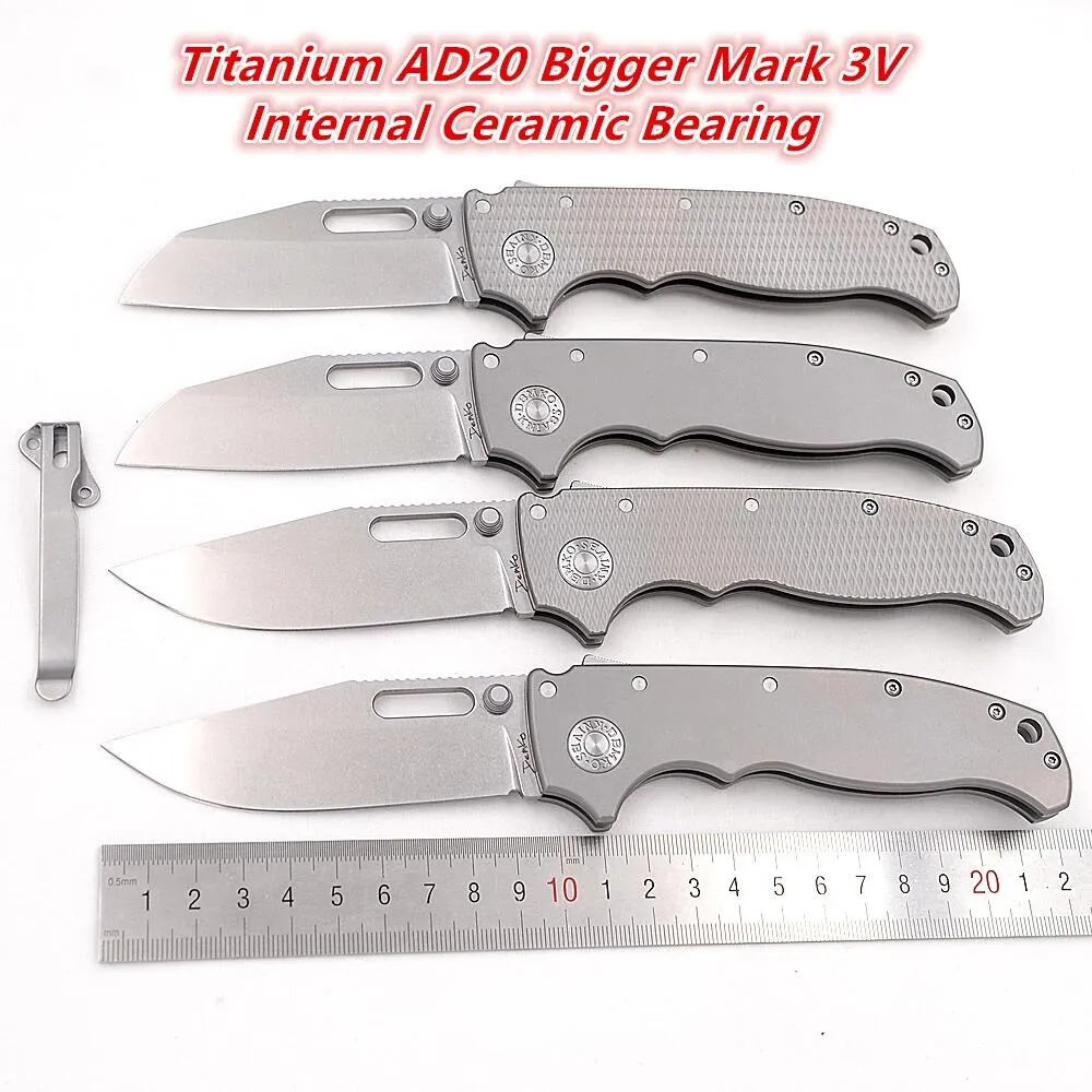 Andrew Demko Ad20.5 Shark Knife Ceramic Bearing Titanium Handle D2 Steel折りたたみ戦術キャンプ狩猟ポケットナイフEDCツールユーティリティナイフ