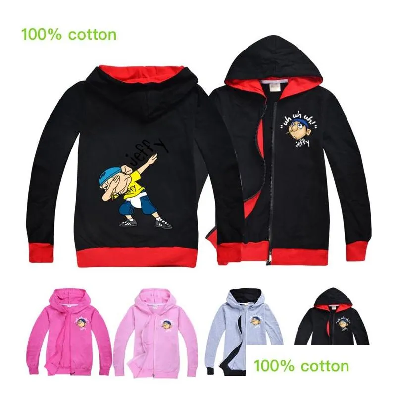 Sweats À Capuche Jeffy Imprimé Coton 514T Enfants Filles Garçons Fermeture Éclair Printemps Automne Extérieur Manteau 115165Cm Designer Vêtements Ss404 Dr Dhhby