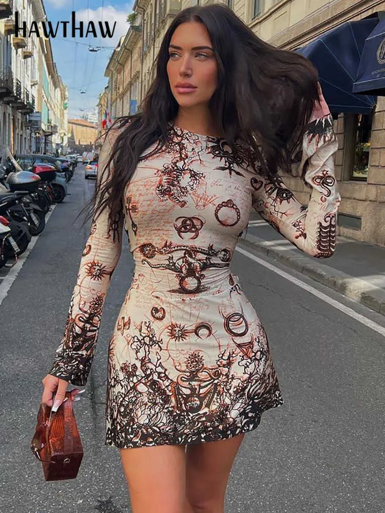 Повседневные платья Hawthaw Women Fashion с длинным рукавом Bodycon Streetwear Club Mini Dress 2022 Осенняя одежда Оптовые предметы для бизнеса Z0216