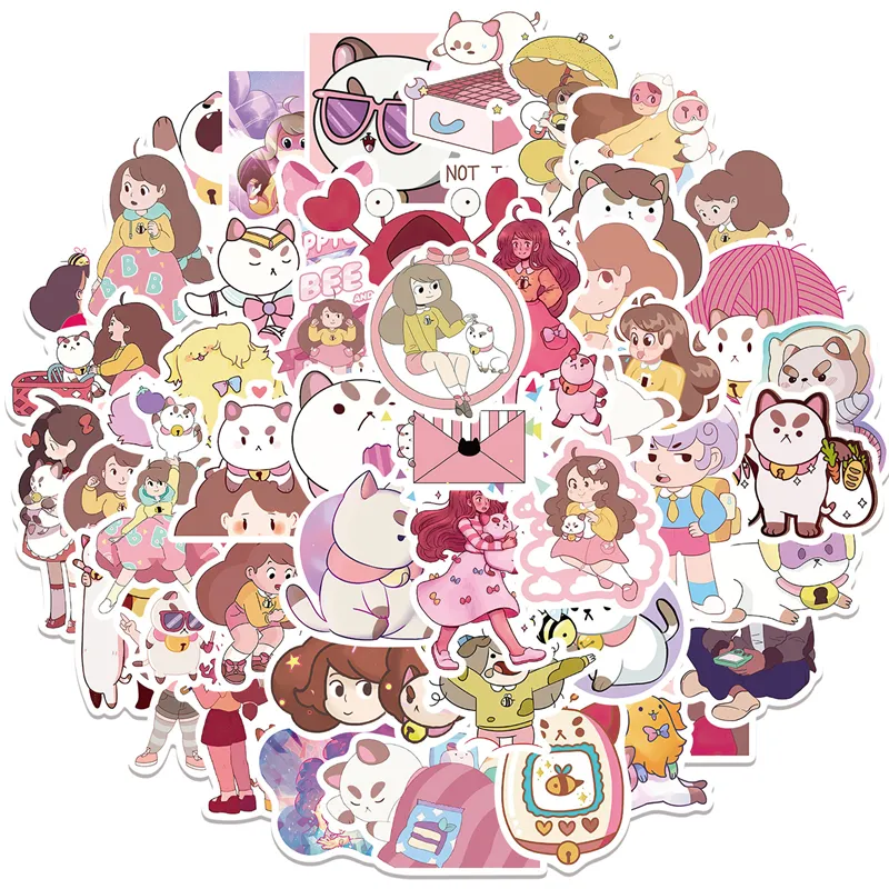 50Pcs animation Bee and PuppyCat stickers cartoon Graffiti Kids Toy Skateboard car Motorcycle Bicycle Sticker Decals Wholesale