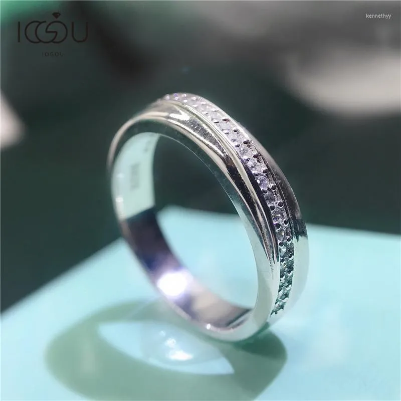 Clusterringen Iogou Fashion 925 Sterling Silver Half Eternity Band Ring For Women Sona Engagement Simulated Diamond Jewelry