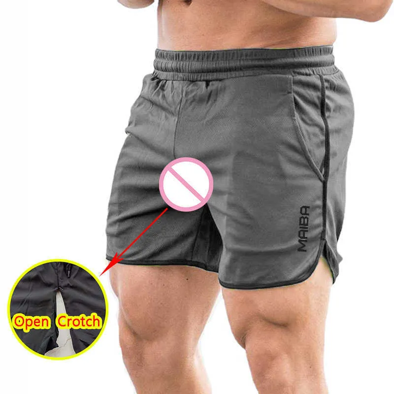 Pantaloncini da uomo Uomo con apertura sul cavallo Pantaloni Sexy con foro aperto Sport Pantaloni corti Crotchless Doppia cerniera Fly Casual Gay Party Outdoor Sex Come Breath Z0216