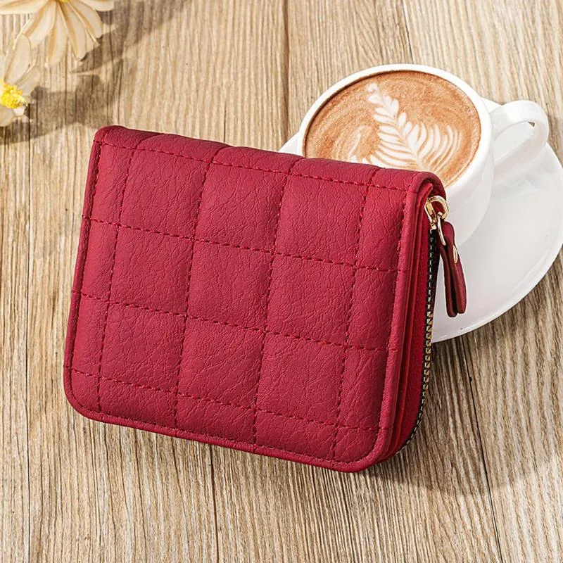 Wallets Titanium Wallet Fashion ID Short Lattice Solid Color Women Zipper Purse Multiple Card Slots Clutch Bag Phone Pens