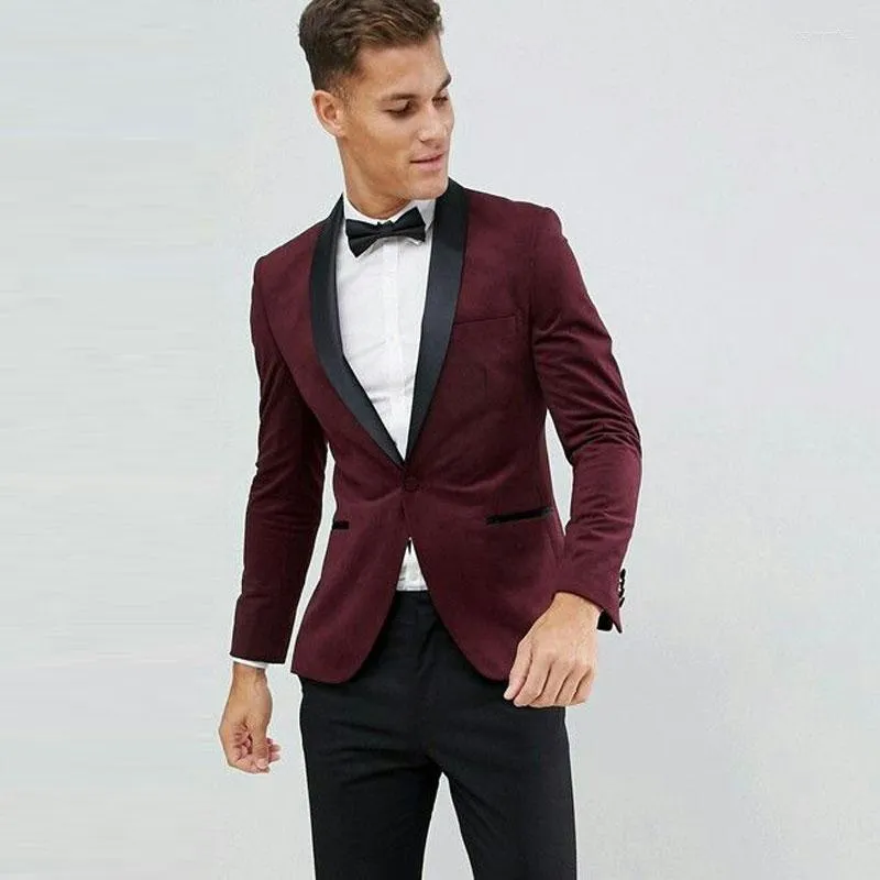 Męskie garnitury Najnowsze projekty płaszcza Press Burgundy Men for Wedding Groom Tuxedos 2piece Groomsmen Blazers Slim Fit Terno Masculino