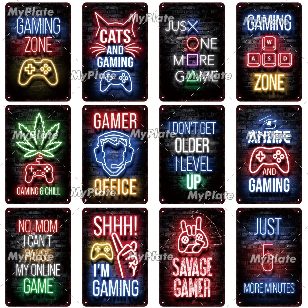 Vintage Gaming Zone Metal Tin Sign Neon Sign Metal Plate Gaming Fuel