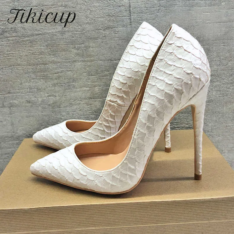 Kledingschoenen tikicup witte odile-effect vrouwen sexy patroon stiletto hoge hakken 12 cm 10 cm 8 cm maat lady pointy pumps chic feestschoenen l230216