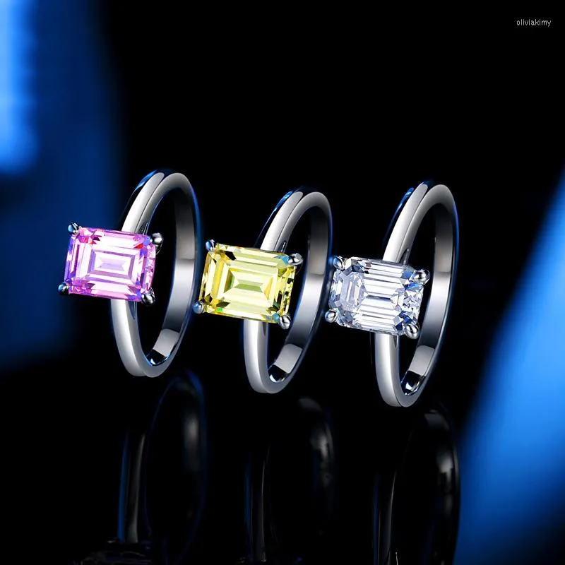Cluster Rings Boeycjr S925 Silver 7A Zircon Emerald Cut 2ct 6 8mm fina smycken Elegant Diamond for Women Engagement Present Anillo