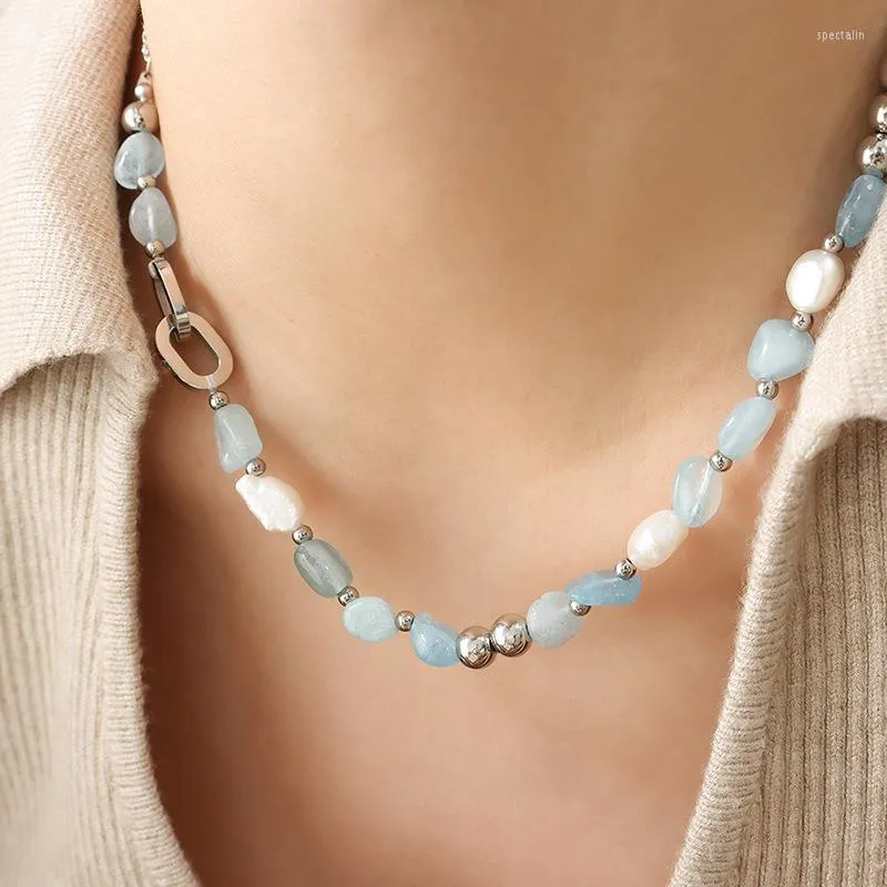 Collier ras du cou Minar luxe irrégulier colliers de perles d'eau douce couleur bleue collier de brins de pierre naturelle pour les femmes bijoux de déclaration