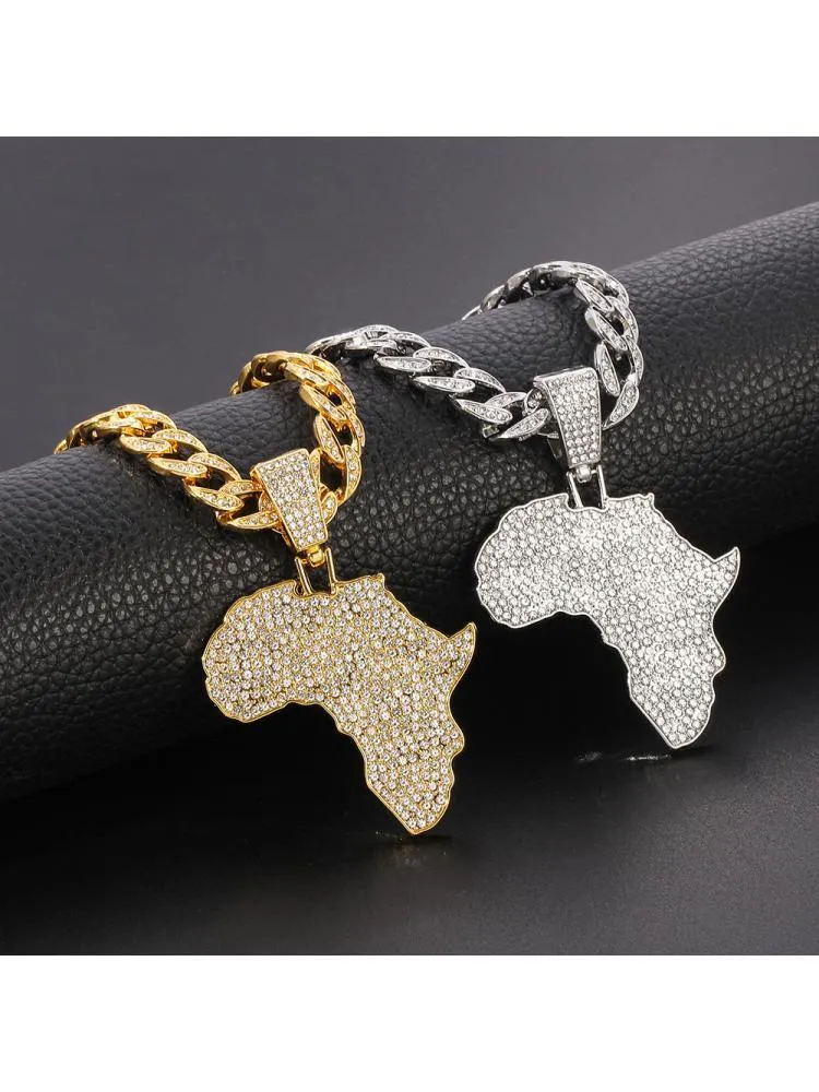 Hänge halsband mode micro pave crystals africa map choker halsband för kvinnor män hip hop accessoarer smycken kubansk kedjependant