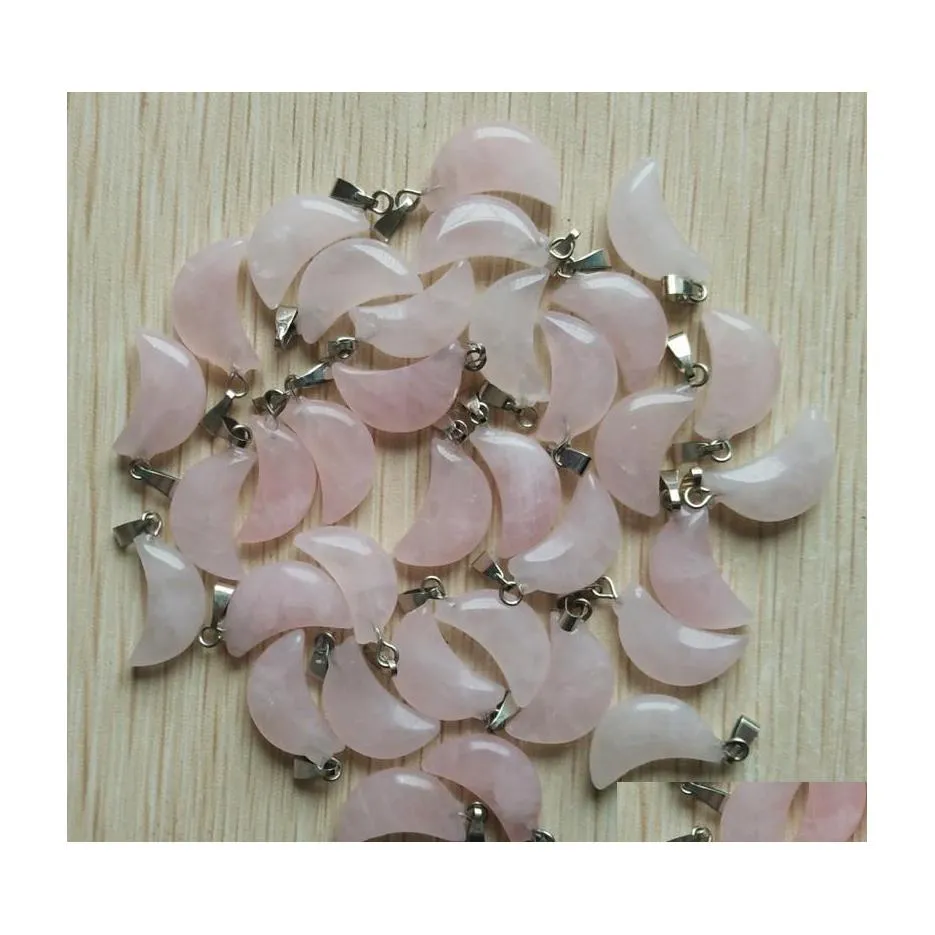 Charms Natural Stone White Pink Rose Quartz Crystal Crescent Moon Shape Pendants For Jewelry Making Diy Earrings Necklace Drop Deliv Dhssr